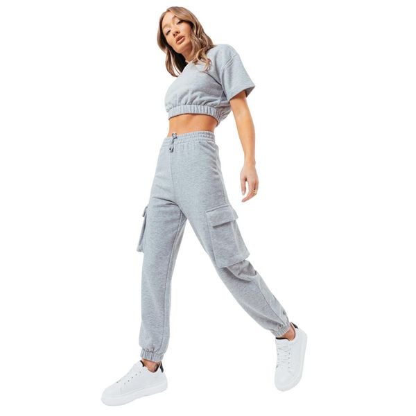Spodnie sportowe damskie Sweat Crop T-Shirt-Cargo Joggers. Szare spodnie dresowe damskie Hype, bez wzorów, z bawełny, sportowe, długie. Za 209.99 zł.