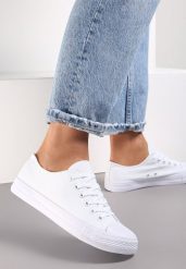 Białe Trampki w Klasycznym Stylu z Niską Cholewką Felriane. Białe trampki i tenisówki damskie Renee, bez wzorów, z gumy, przed kostkę, bez zapięcia. Za 44.99 zł.