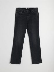 Jeansy comfort straight z efektem sprania - czarny. Czarne jeansy damskie Sinsay, bez wzorów, z jeansu. Za 59.99 zł.