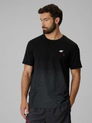 4F T-shirt regular z nadrukiem męski - czarny M. Czarne koszulki sportowe męskie 4F, m, bez wzorów, z materiału, bez kołnierzyka, bez ramiączek. Za 89.99 zł.