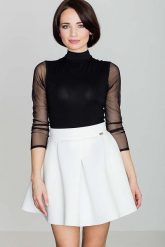 Ecru Rozkloszowana Mini Spódnica z Szeroką Plisą. Czarne spódnice damskie Katrus, l, bez wzorów, z materiału, mini, plisowane. Za 179.00 zł.