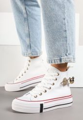 Białe Trampki z Wysoką Cholewką i Aplikacją 3D Rizana. Białe trampki i tenisówki damskie Born2be, z aplikacjami, przed kolano, bez zapięcia. Za 89.99 zł.