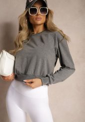 Ciemnoszara Bluza z Bawełną ze Ściągaczami przy Rękawach i w Pasie Alberia. Szare bluzy damskie Renee, l, bez wzorów, z bawełny, casualowe, bez ramiączek, bez kaptura. Za 24.99 zł.