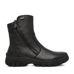 Botki Rieker. Czarne botki damskie Rieker, bez wzorów, bez obcasa, na płaskiej podeszwie, bez zapięcia. Za 449.99 zł.
