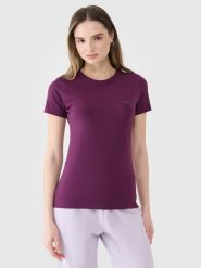 4F T-shirt slim gładki damski - fioletowy M. Fioletowe t-shirty damskie 4F, m, bez wzorów, z bawełny, klasyczne, bez kołnierzyka, bez ramiączek. Za 39.99 zł.