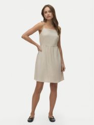 Vero Moda Sukienka letnia Mymilo 10340527 Beżowy Regular Fit. Brązowe sukienki damskie Vero Moda, na lato, xs, bez wzorów, ze lnu, bez kołnierzyka, bez ramiączek. Za 169.99 zł.
