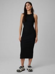 4F Sukienka z prążkowanej dzianiny damska - czarna S. Czarne sukienki damskie 4F, na co dzień, s, bez wzorów, z dzianiny, klasyczne, bez kołnierzyka, bez ramiączek, maxi, dopasowane. Za 129.99 zł.