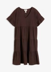 Sukienka z czystej bawełny. Brązowe sukienki damskie bonprix, bez wzorów, z bawełny, bez kołnierzyka, bez ramiączek. Za 122.99 zł.