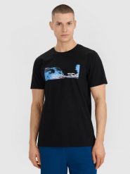 4F T-shirt regular z nadrukiem męski - czarny XL. Czarne t-shirty męskie 4F, m, bez wzorów, z bawełny, bez kołnierzyka, bez ramiączek. Za 59.99 zł.