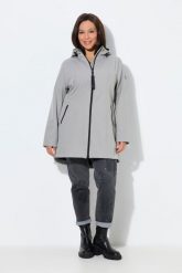 Damskie Kurtka softshell HYPRAR wodoodporna podszewka z polaru. Czarne kurtki sportowe damskie Ulla Popken, plus size, bez wzorów, z elastanu, bez ramiączek, z kapturem, trekkingowe. Za 479.99 zł.