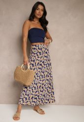 Granatowo-Beżowa Rozkloszowana Spódnica z Wiskozy High Waist Fevanice. Niebieskie spódnice damskie Renee, na co dzień, m, bez wzorów, z jeansu, eleganckie, z podwyższonym stanem, maxi, rozkloszowane. Za 39.99 zł.