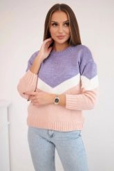 Sweter w geometryczne wzory fioletowy+pudrowy róż. Czerwone swetry nierozpinane damskie KESI, na zimę, l, bez wzorów, z wełny, klasyczne, bez kołnierzyka, plus size, bez ramiączek. Za 158.92 zł.