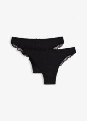 Stringi z miękkiego modalu (2 szt.). Czarne majtki damskie bonprix. Za 67.99 zł.
