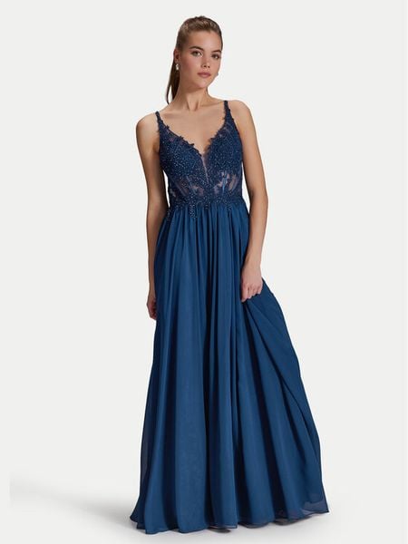 Hey Kyla Sukienka wieczorowa 5AI081HK Granatowy Slim Fit. Niebieskie sukienki damskie Hey Kyla, bez wzorów, z syntetyku, wizytowe, bez kołnierzyka, bez ramiączek. Za 499.99 zł.