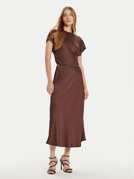 Imperial Sukienka koktajlowa ADQJIBA Brązowy Regular Fit. Brązowe sukienki damskie Imperial, xs, bez wzorów, z syntetyku, wizytowe, bez kołnierzyka, bez ramiączek. Za 289.99 zł.