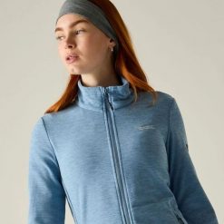 Damska bluza polarowa Harrow z zamkiem błyskawicznym. Niebieskie bluzy damskie Regatta, l, bez wzorów, z materiału, bez ramiączek, bez kaptura. Za 159.50 zł.