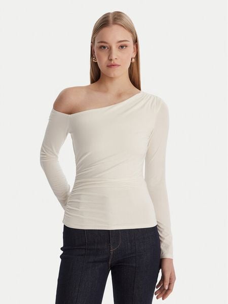 Guess Bluzka W6RP02 KC1J2 Écru Regular Fit. Białe bluzki damskie Guess, xl, z aplikacjami, z wiskozy, bez kołnierzyka, bez ramiączek. Za 181.99 zł.