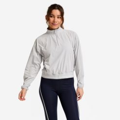 Bluza damska Domyos fitness. Szare bluzy damskie DOMYOS, m, bez wzorów, z elastanu, bez ramiączek, bez kaptura. Za 129.99 zł.