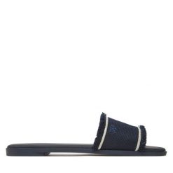 Klapki Tommy Hilfiger. Niebieskie klapki damskie Tommy Hilfiger, bez wzorów, bez obcasa, bez zapięcia. Za 249.99 zł.
