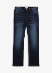Dżinsy classic fit, z wygodnym pasem, bootcut. Niebieskie jeansy męskie bonprix, z jeansu. Za 119.99 zł.