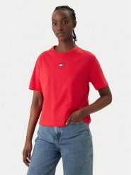 Tommy Jeans T-Shirt DW0DW22202 Czerwony Boxy Fit. Czerwone t-shirty damskie Tommy Jeans, m, bez wzorów, z bawełny, bez kołnierzyka, bez ramiączek. Za 169.99 zł.