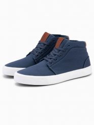 Męskie wysokie buty trampki z bawełnianego płótna – ciemnoniebieskie V1 OM-FOTH-0156 - 46. Niebieskie trampki męskie Ombre Clothing, bez wzorów, z bawełny, przed kolano, bez zapięcia. W wyprzedaży za 109.99 zł.