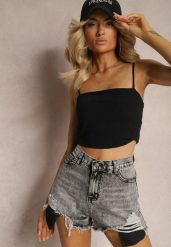Szare Bawełniane Postrzępione Szorty High Waist z Podszewką Hanesita. Szare szorty damskie Renee, bez wzorów, z bawełny, eleganckie, z podwyższonym stanem. Za 49.99 zł.