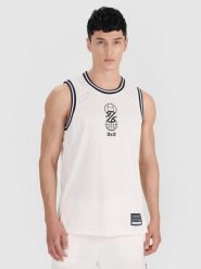 4F Tank top do koszykówki oversize szybkoschnący męski - biały S. Białe koszulki sportowe męskie 4F, l, w ażurowe wzory, z dzianiny, bez ramiączek, do koszykówki. W wyprzedaży za 99.99 zł.