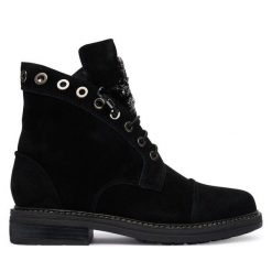 Trzewiki Alma En Pena. Czarne botki damskie Alma En Pena, bez wzorów, bez obcasa, na płaskiej podeszwie, bez zapięcia. Za 549.99 zł.