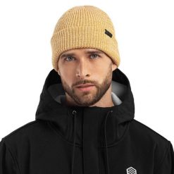 Czapka zimowa beanie unisex Brownie. Żółte czapki damskie SIROKO, na zimę, z aplikacjami, z materiału. Za 128.00 zł.