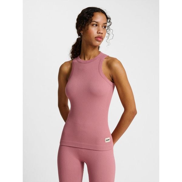 Damski bezszwowy tank top Hummel Pulse. Fioletowe topy damskie Hummel, bez wzorów, z materiału, sportowe, bez kołnierzyka, bez ramiączek. Za 163.50 zł.