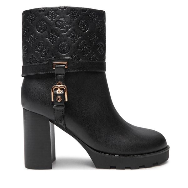 Botki Guess. Czarne botki damskie Guess, z aplikacjami, bez obcasa, na słupku, bez zapięcia. Za 479.99 zł.