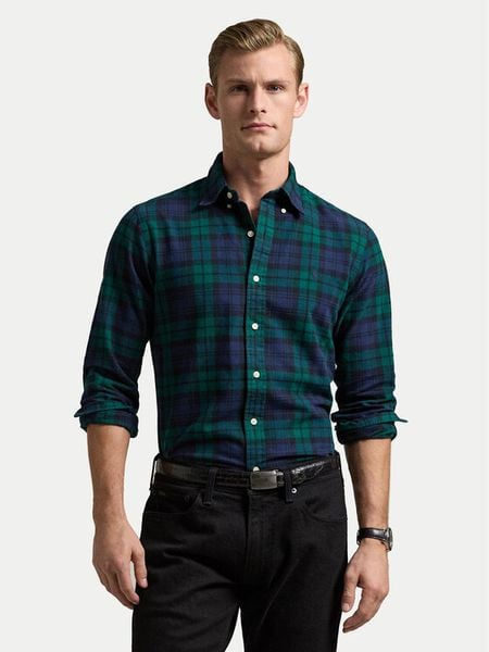 Polo Ralph Lauren Koszula 710953891001 Zielony Custom Fit. Zielone koszule męskie Polo Ralph Lauren, m, bez wzorów, z bawełny, bez kołnierzyka, bez ramiączek. Za 559.99 zł.