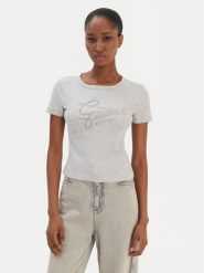 Guess T-Shirt W6RI22 KA0H1 Szary Slim Fit. Szare t-shirty damskie Guess, xl, z aplikacjami, z bawełny, bez kołnierzyka, bez ramiączek. Za 179.99 zł.