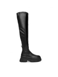 DeeZee Kozaki 60165-3 Czarny. Czarne kozaki damskie DeeZee, bez wzorów, z materiału, bez obcasa, na płaskiej podeszwie, bez zapięcia. Za 239.99 zł.