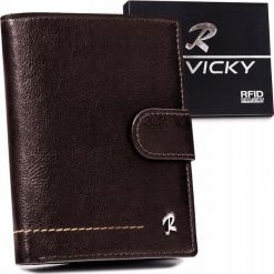 Rovicky Pionowy, skórzany portfel męski z ozdobnym przeszyciem zapinany na zatrzask Rovicky NoSize. Portfele męskie ROVICKY, bez wzorów. Za 137.91 zł.