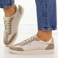 Beżowe skórzane półbuty damskie S.Barski 7091. Brązowe półbuty damskie S.BARSKI, na jesień, bez wzorów, z jeansu, casualowe, z okrągłym noskiem, bez obcasa, na płaskiej podeszwie, bez zapięcia. Za 239.00 zł.