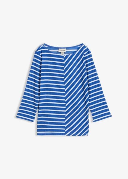 Bluzka. Niebieskie bluzki damskie bonprix, bez wzorów, z dżerseju, bez kołnierzyka, bez ramiączek. Za 27.99 zł.