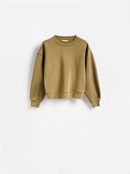 Bluza z modalem - oliwkowy. Zielone bluzy damskie Reserved, l, bez wzorów, z dzianiny, bez ramiączek, bez kaptura. Za 99.99 zł.