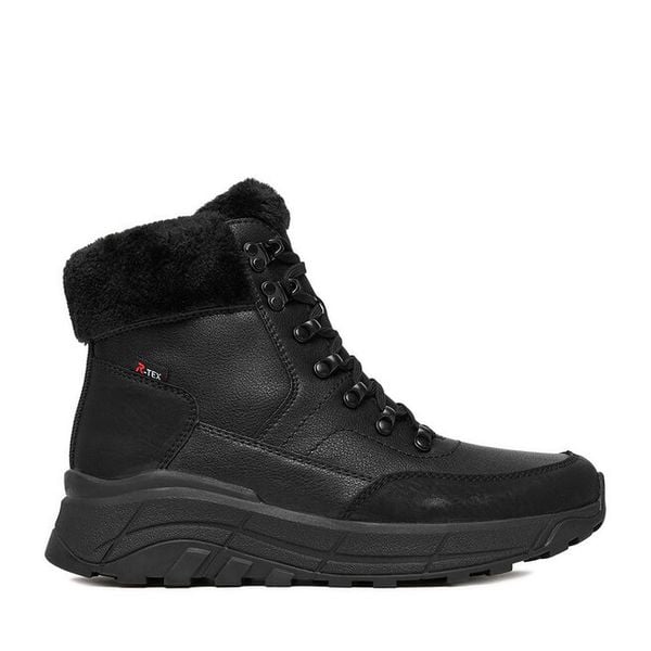 Trzewiki Rieker. Czarne botki damskie Rieker, bez wzorów, bez obcasa, na płaskiej podeszwie, bez zapięcia. Za 399.99 zł.