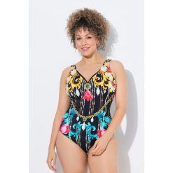 Damski Strój kąpielowy barok miękkie miseczki głęboki dekolt w serek. Czarne stroje kąpielowe damskie Ulla Popken, plus size, bez wzorów, z elastanu. Za 239.99 zł.