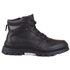 SHELOVET Zimowe buty męskie ocieplane futerkiem czarne. Czarne botki męskie na zimę, bez wzorów, eleganckie, bez obcasa, bez zapięcia. Za 314.19 zł.