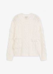 Sweter oversize z frędzlami. Białe swetry nierozpinane damskie bonprix, bez wzorów, z dzianiny, bez kołnierzyka, bez ramiączek. Za 129.99 zł.