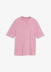 T-shirt z prążkowanej bawełny. Niebieskie t-shirty damskie bonprix, bez wzorów, z bawełny, bez kołnierzyka, bez ramiączek. Za 49.99 zł.