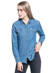 KOSZULA DAMSKA WRANGLER LS DENIM SHIRT MID INDIGO W5Z12AX8E 112130360. Niebieskie koszule damskie Wrangler, xs, bez wzorów, z denimu, bez kołnierzyka, bez ramiączek. Za 159.99 zł.