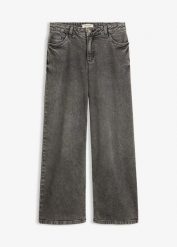 Jeansy wide leg, średni stan. Niebieskie jeansy damskie bonprix, bez wzorów, z jeansu. Za 129.99 zł.