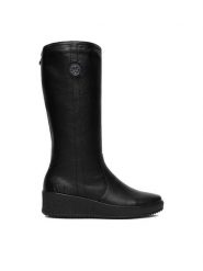 Rieker Kozaki CEO-Y4470-01 Czarny. Czarne kozaki damskie Rieker, bez wzorów, ze skóry, bez obcasa, na koturnie, bez zapięcia. Za 429.99 zł.
