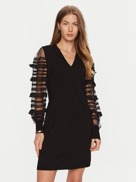 TWINSET Sukienka dzianinowa 241TP3530 Czarny Regular Fit. Czarne sukienki damskie Twinset, xs, bez wzorów, z dzianiny, bez kołnierzyka, bez ramiączek. Za 659.99 zł.