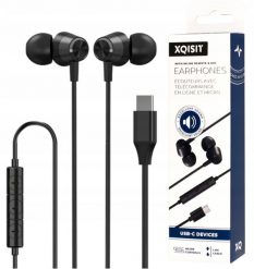 SŁUCHAWKI PRZEWODOWE DOKANAŁOWE USB TYP-C Z MIKROFONEM PILOTEM 1.2m. Słuchawki dokanałowe XQISIT. Za 15.90 zł.