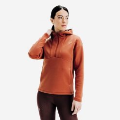 Bluza tenisowa damska z kapturem Soft na suwak. Brązowe bluzy damskie KUIKMA, m, bez wzorów, z materiału, klasyczne, bez ramiączek, z kapturem. Za 129.99 zł.